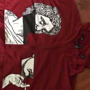 Vintage Red Windbreaker, Custom Hand painted Art